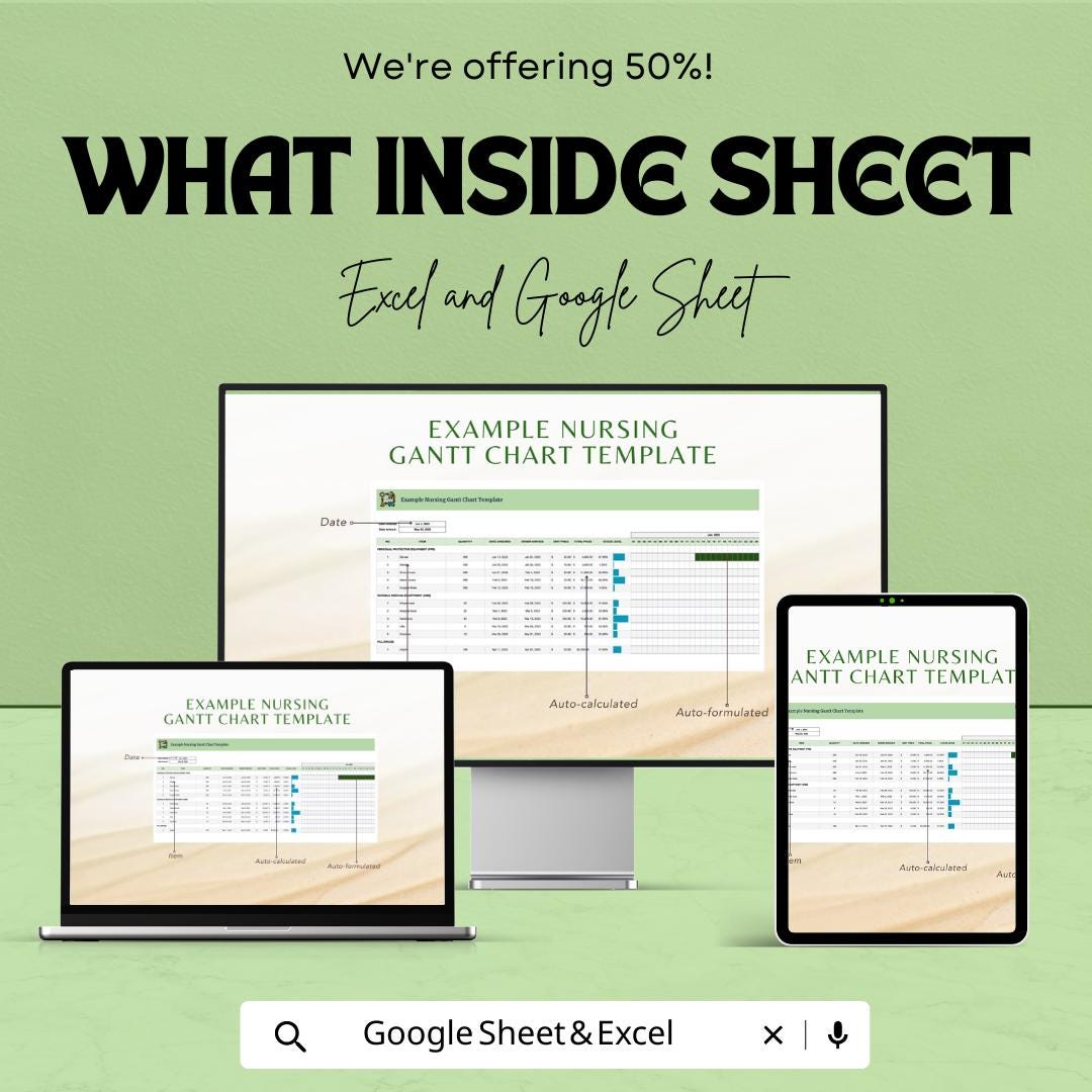 Nursing Gantt Chart Template | Healthcare Project Timeline | Nursing Project Planner | Gantt Chart | Medical Project Tracker