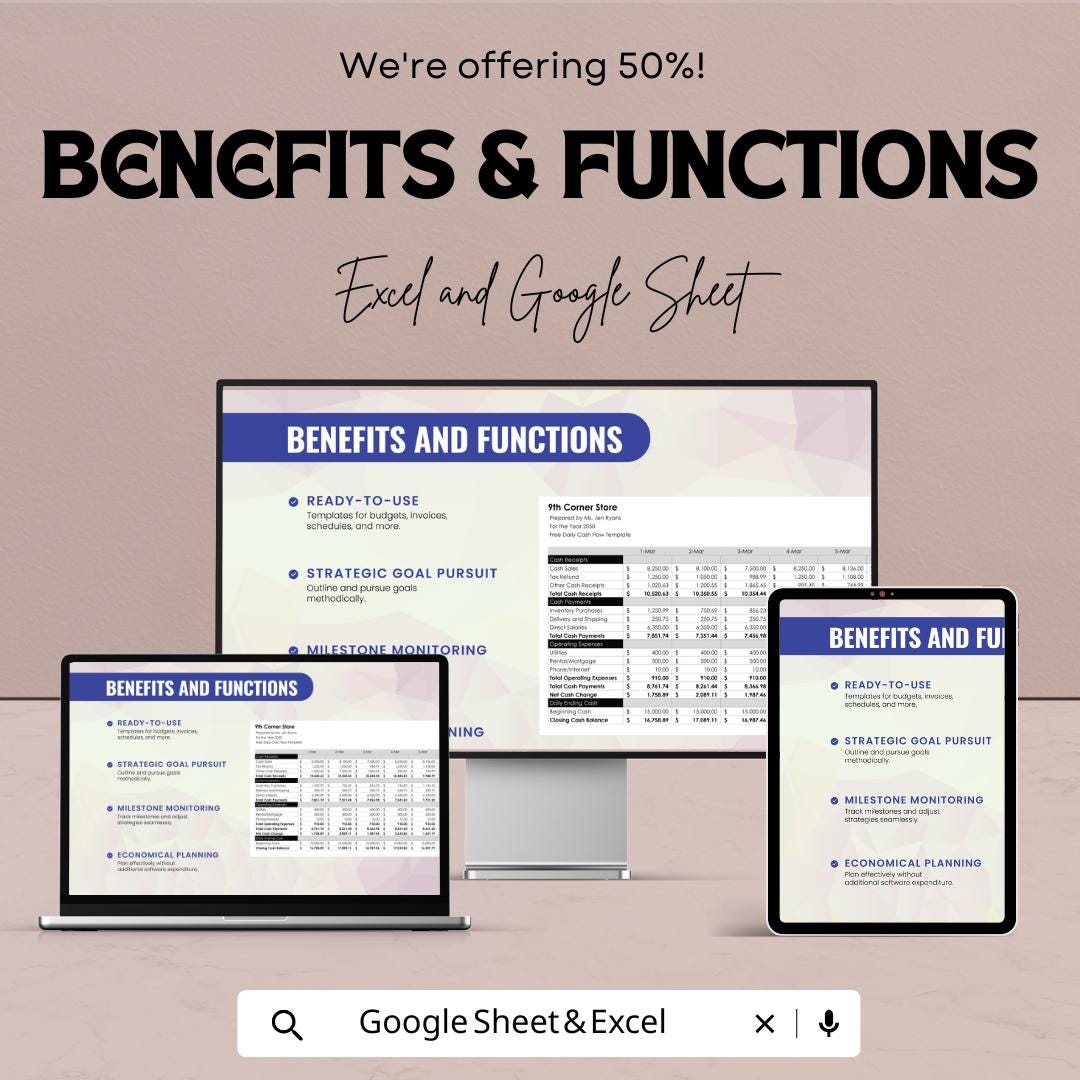 Daily Cash Flow Sheet Template - Excel and Google Sheets - Track Income, Expenses, Net Cash - Editable & Instant Download