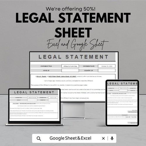Legal Statement Template | Editable Legal Affidavit Form | Printable Legal Document | Excel & Google Sheet
