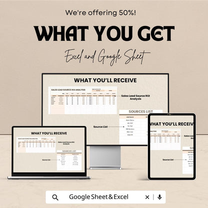 Sales Lead Source ROI Analysis Template | Lead Tracking Spreadsheet | Marketing ROI Calculator | Excel & Google Sheets | ROI Dashboard