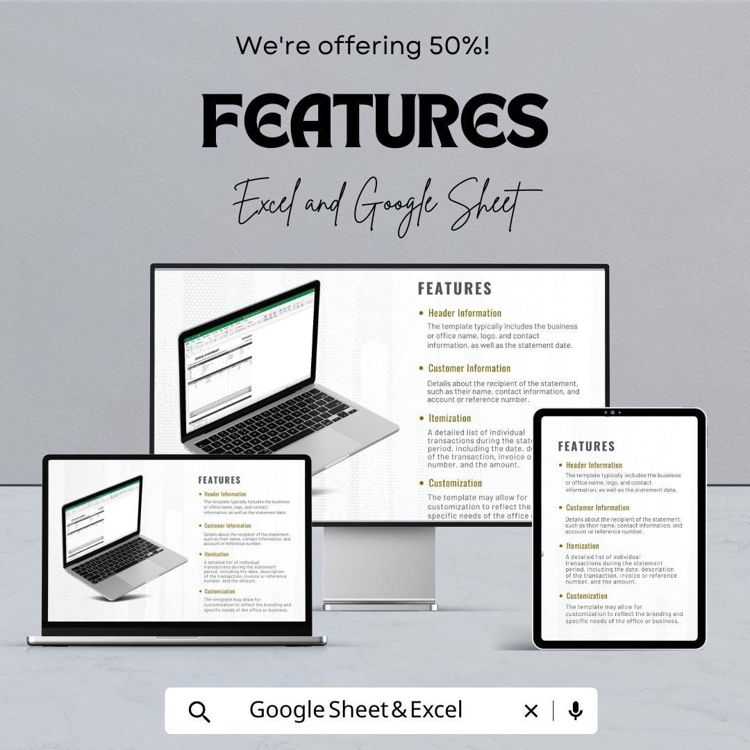 Office Statement Sheet Template | Excel and Google Sheets | Business Invoice & Billing Form | Finance Tracker | Digital Download