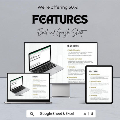 Office Statement Sheet Template | Excel and Google Sheets | Business Invoice & Billing Form | Finance Tracker | Digital Download