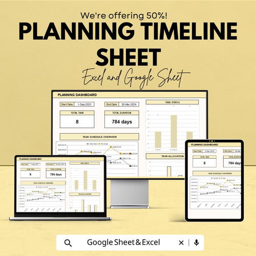 Planning Timeline Sheet | Project Dashboard Template | Task Tracker & Schedule | Visual Gantt Style Planner | Instant Download