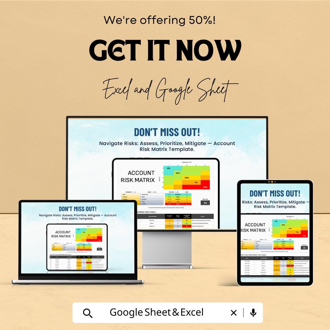 Account Risk Matrix Template | Excel and Google Sheets | Risk Assessment Grid | Probability Impact Matrix | Risk Evaluation Spreadsheet