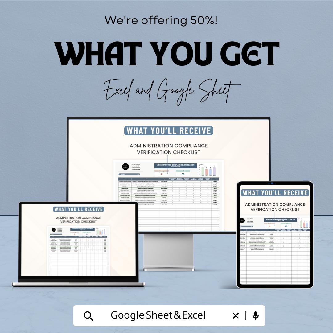 Administration Compliance Verification Checklist Template | Regulatory Compliance Tracker |  Audit Verification Tool