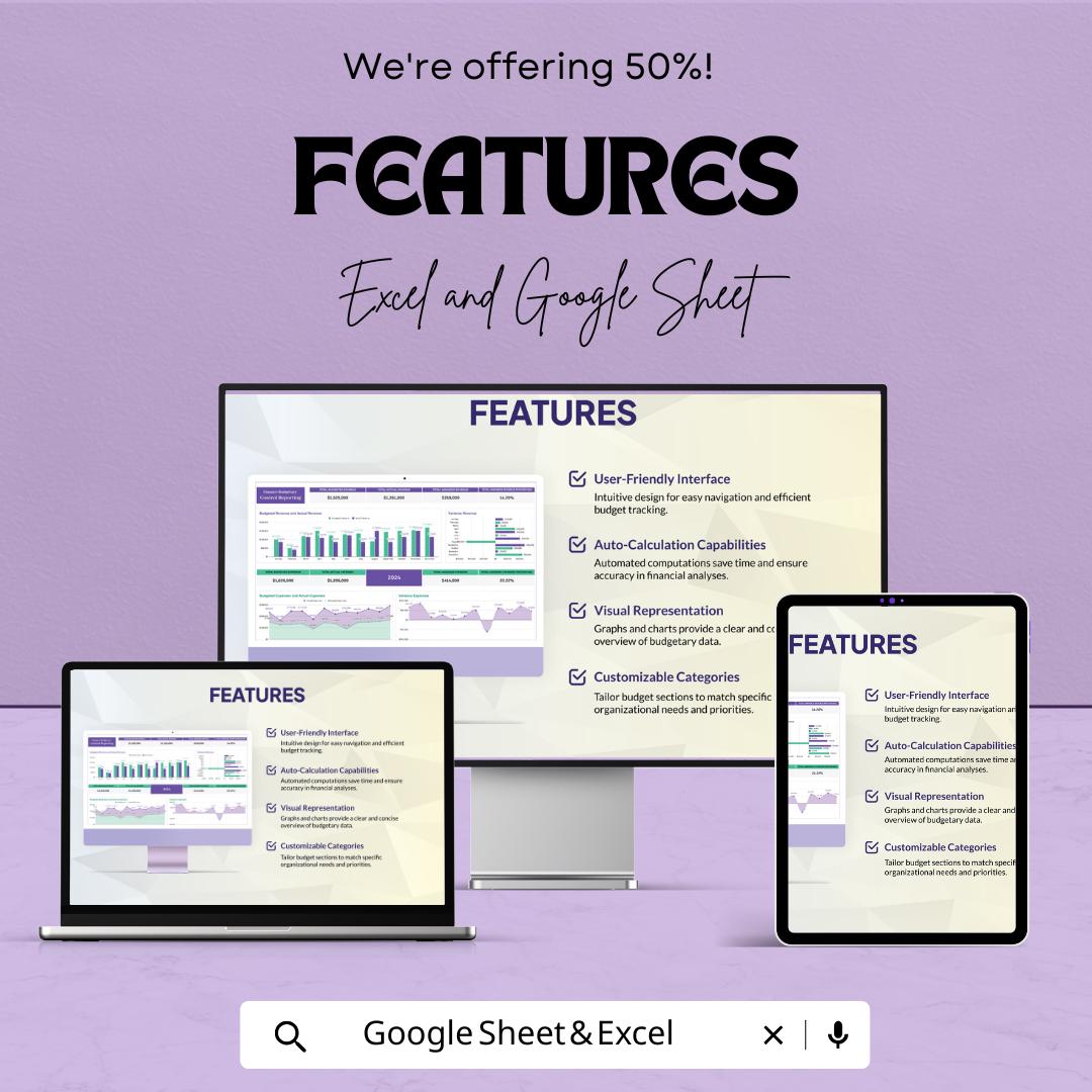 Finance Budgetary Control Reporting Sheet | Google Sheets and Excel Template | Budget Tracking & Financial Reporting