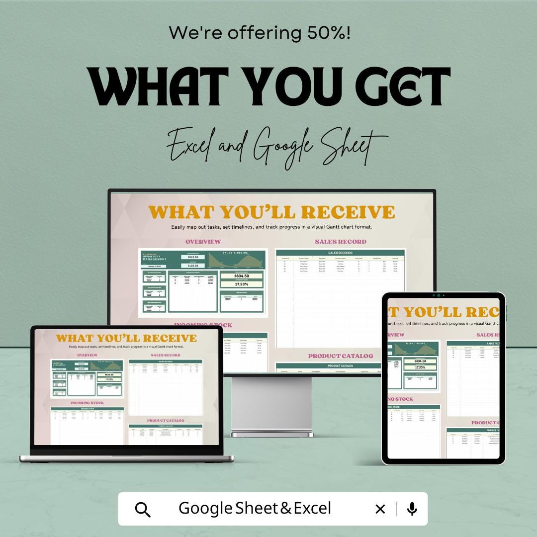 E-commerce Inventory Management Sheet | Excel and Google Sheets Template | Stock Control, Sales Tracking & Reports