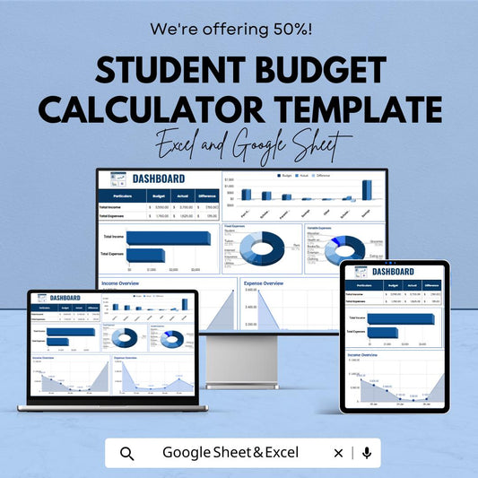 Student Budget Calculator | College Budget Planner Excel & Google Sheets | Student Finance Tracker | Monthly Expense Spreadsheet