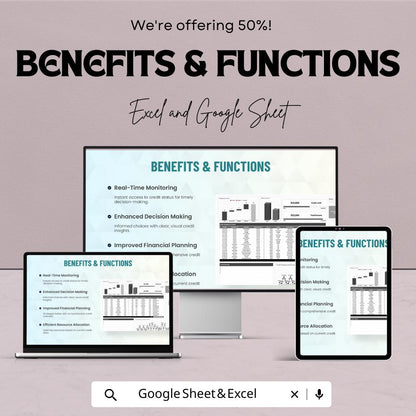 Finance Credit Management Dashboard - Excel & Google Sheets Template for Credit Health Tracking and Financial Control