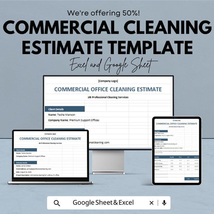 Commercial Cleaning Estimate Template | Cleaning Service Quote Sheet | Google Sheets & Excel Estimate Form | Office Cleaning Quote