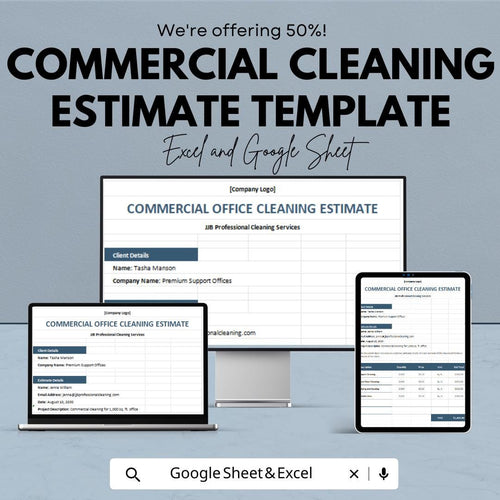 Commercial Cleaning Estimate Template | Cleaning Service Quote Sheet | Google Sheets & Excel Estimate Form | Office Cleaning Quote