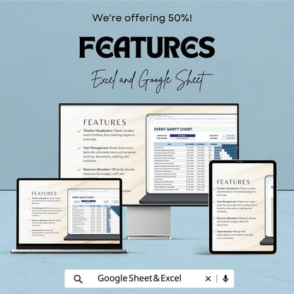Event Gantt Chart Template Excel, Event Planning Timeline, Project Schedule Spreadsheet, Task Tracker, Google Sheets Event Planner