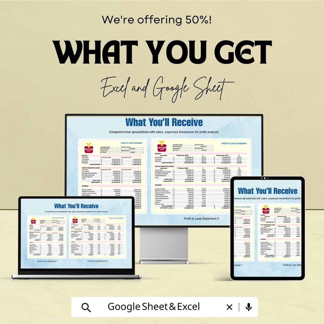 Sales Profit and Loss Template | Excel and Google Sheets | Income and Expense Tracker | P&L Statement | Business Finance Spreadsheet