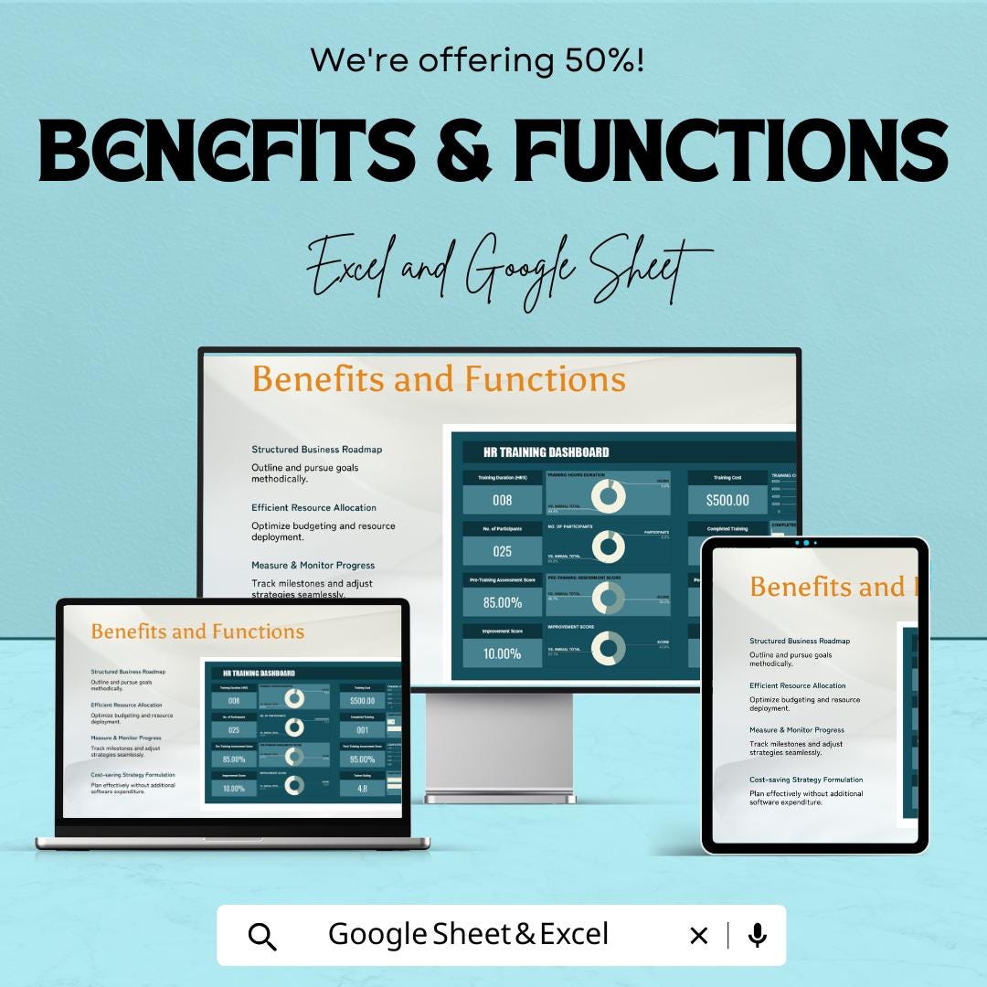 HR Training Dashboard Sheet | Employee Training Metrics | Google Sheet and Excel Template | Track Training Effectiveness & Employee Progress