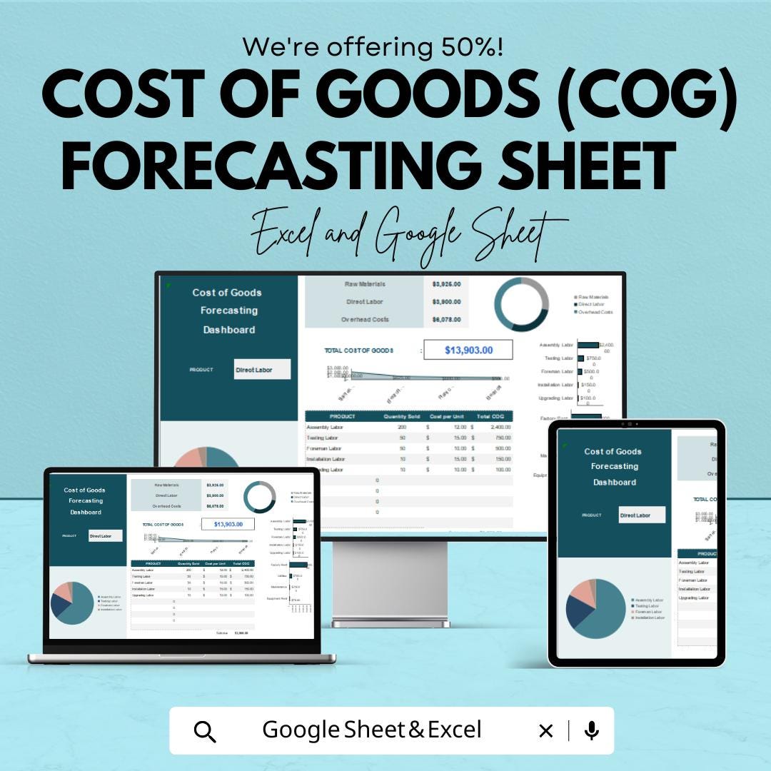 Cost of Goods (COG) Forecasting Sheet | Excel and Google Sheet | 50% OFF | Budgeting & Financial Planning Template
