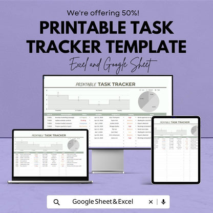 Printable Task Tracker Template Excel & Google Sheets | Project Management Spreadsheet | Daily Work Planner | Employee Task Log Dashboard
