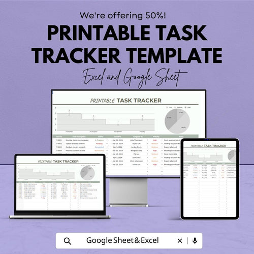 Printable Task Tracker Template Excel & Google Sheets | Project Management Spreadsheet | Daily Work Planner | Employee Task Log Dashboard