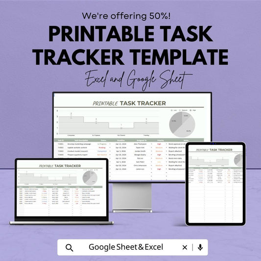 Printable Task Tracker Template Excel & Google Sheets | Project Management Spreadsheet | Daily Work Planner | Employee Task Log Dashboard