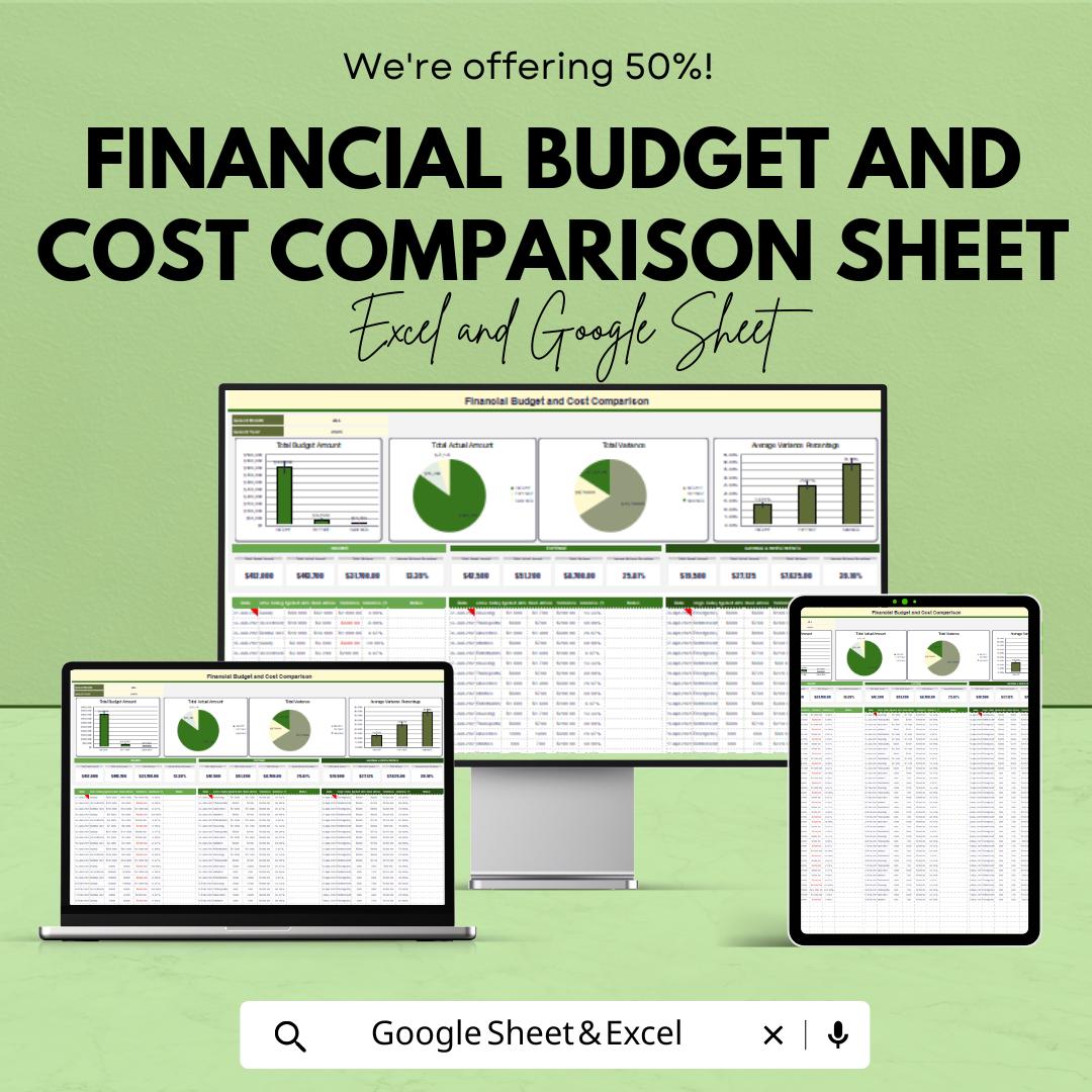 Financial Budget and Cost Comparison Sheet | Income vs Expense Tracker | Excel and Google Sheet Template | Digital Download