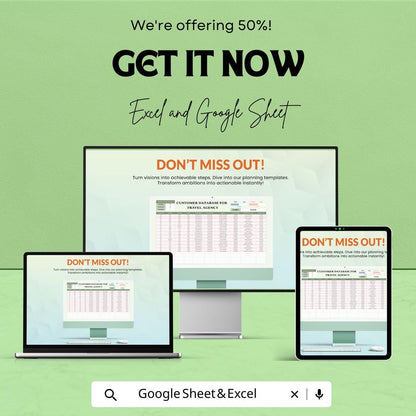 Customer Database for Travel Agency Template, Travel Client Tracker, Booking Management Sheet, CRM Spreadsheet, Excel Google Sheets
