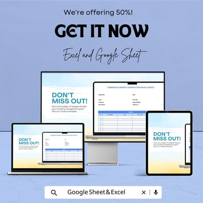 Commercial Property Budget Sheet - Excel & Google Sheet Template | Construction Project Budget Planner | 50% Off | Property Management Tool