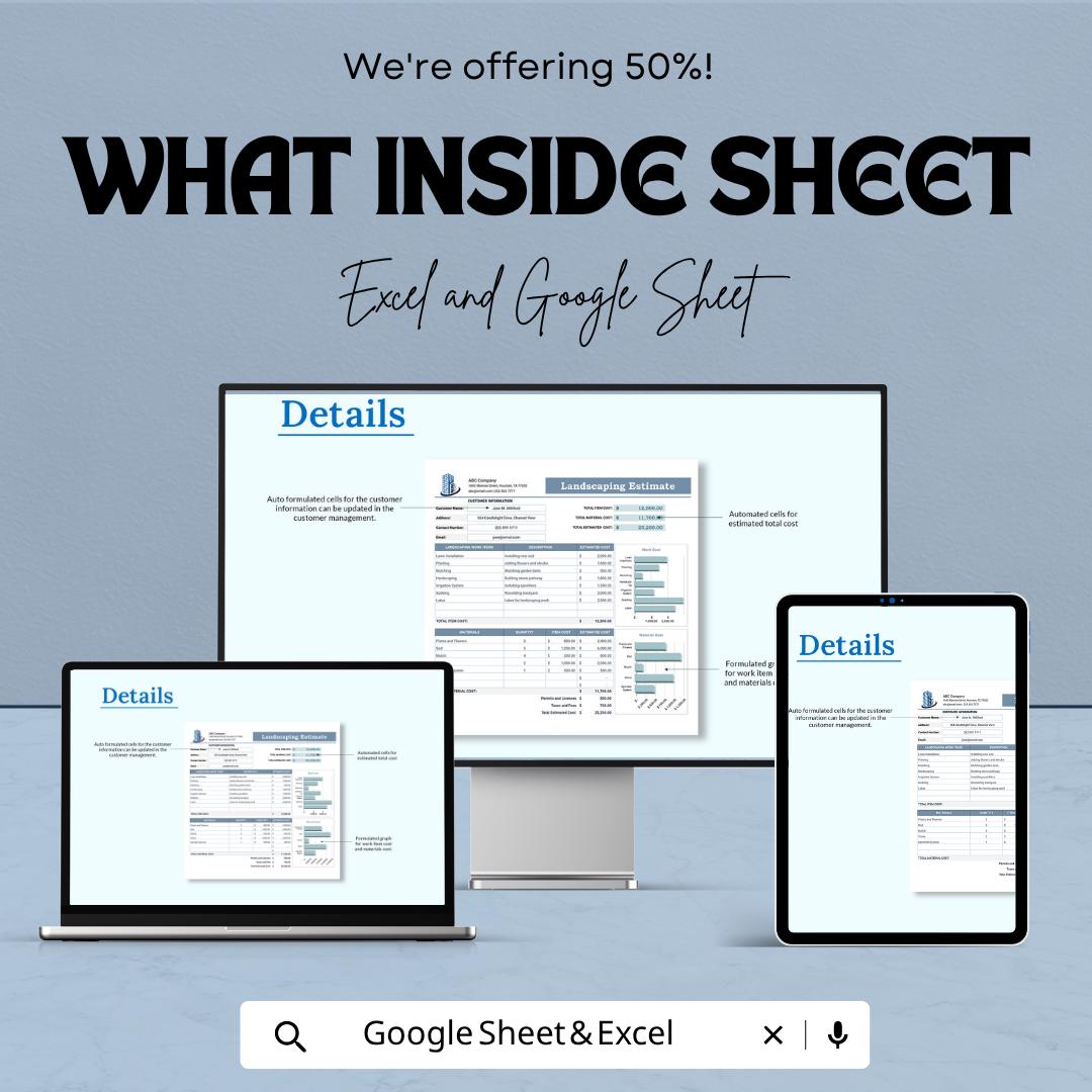 Landscaping Estimate Template | Landscaping Contractor Spreadsheet | Lawn Care Bid Proposal Template | Job Cost Estimate Sheet