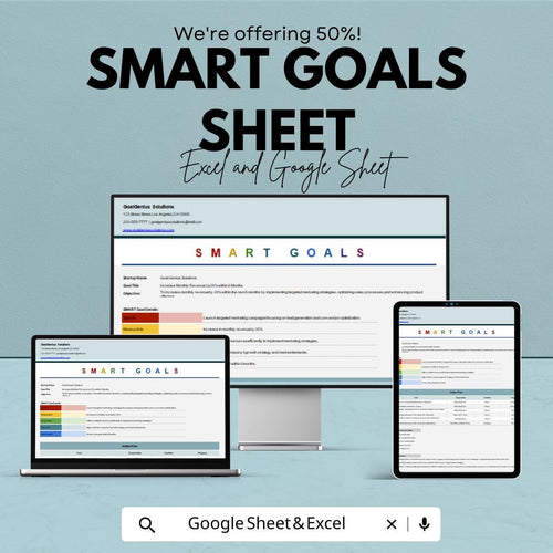 Smart Goals Sheet | Excel and Google Sheets Template | Goal Setting, Progress Tracker & Productivity Planner | Instant Download