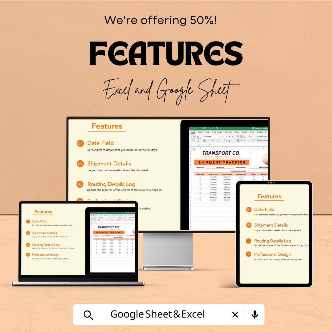 Transport & Logistics Shipment Tracking Spreadsheet | Delivery Tracking Template | Shipping Log Tool | Excel and Google Sheets