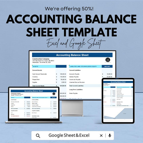 Accounting Balance Sheet Template | Financial Statement Template | Business Accounting Spreadsheet | Assets and Liabilities Report