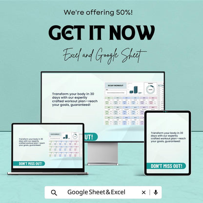 30 Day Workout Template | Fitness Tracker Spreadsheet | Gym Workout Planner | Exercise Log | Digital Fitness Planner | Workout Tracker