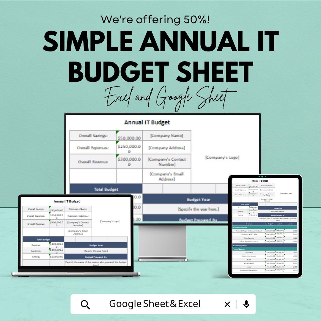 Simple Annual IT Budget Sheet Template - Excel & Google Sheets for IT Financial Planning