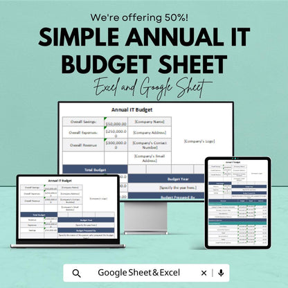 Simple Annual IT Budget Sheet Template - Excel & Google Sheets for IT Financial Planning