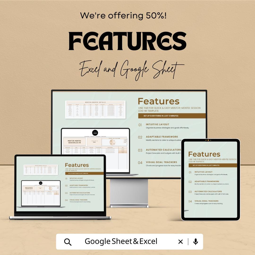 Mentor Mentee Log Template, HR Mentorship Tracker, Employee Coaching Log, Mentoring Session Sheet