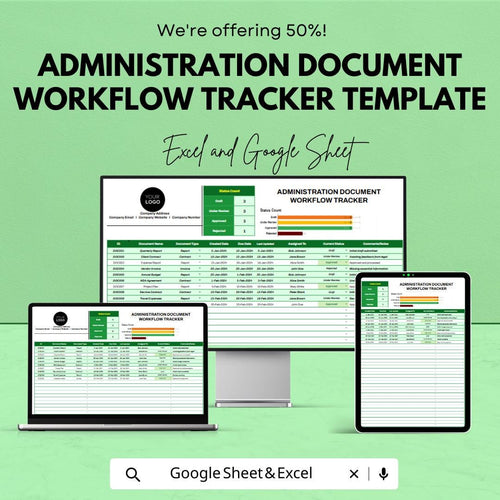 Administration Document Workflow Tracker Template | Excel & Google Sheets | Document Management System | Office Workflow Tracker