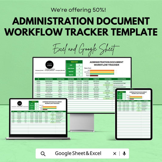 Administration Document Workflow Tracker Template | Excel & Google Sheets | Document Management System | Office Workflow Tracker