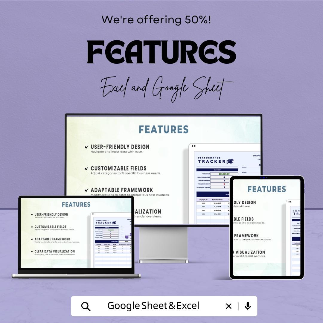 Performance Tracker Template  Employee Performance Dashboard, Sales KPI Tracker, Business Productivity sheet, Editable Digital Template