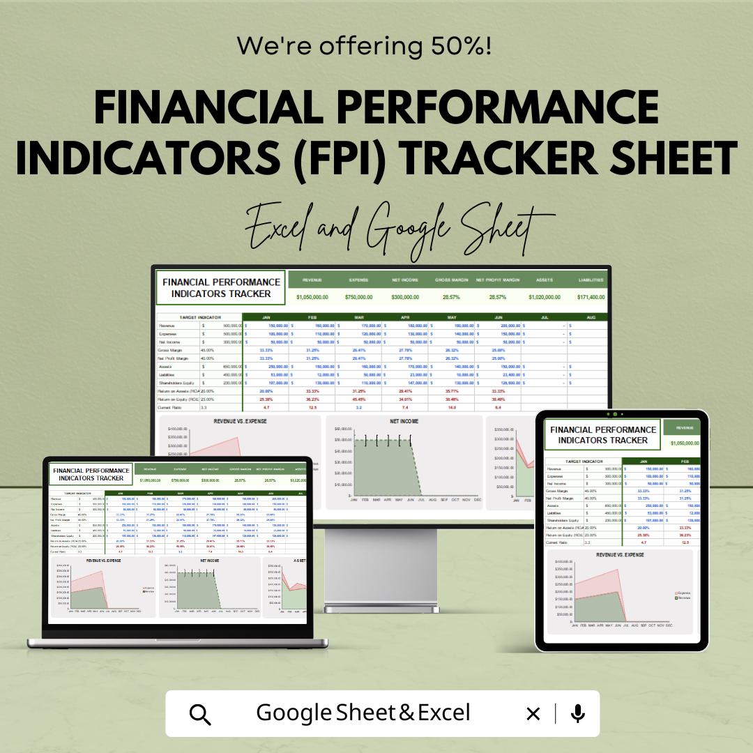 Financial Performance Indicators (FPI) Tracker Sheet | Excel & Google Sheets Template | Track Financial KPIs | Business Analytics Tool |