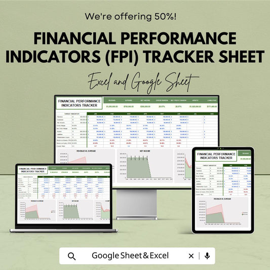 Financial Performance Indicators (FPI) Tracker Sheet | Excel & Google Sheets Template | Track Financial KPIs | Business Analytics Tool |