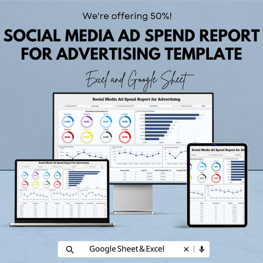 Social Media Ad Spend Tracker Excel | Advertising Budget Report Template | Marketing Analytics Dashboard | Ad Performance Tracker