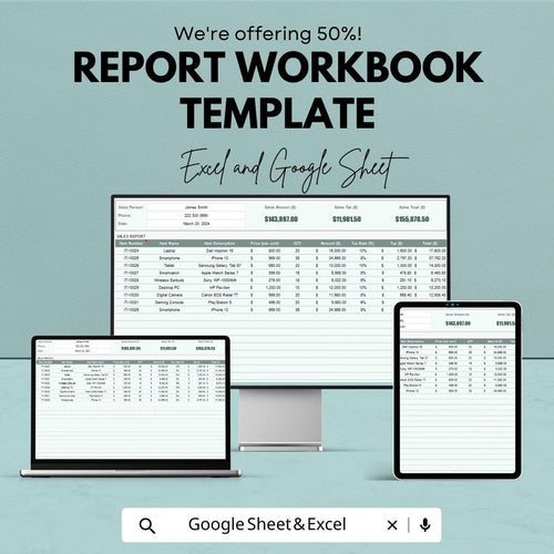 Report Workbook Template | Business Report Sheet | Data Analysis Tracker | Financial Summary Planner | Editable Spreadsheet