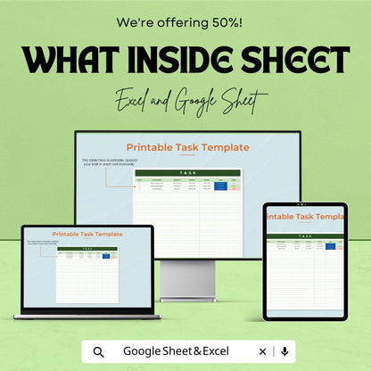 Task Sheet Template – Excel and Google Sheet | Task Management & Tracking | Organize Projects | 50% Off