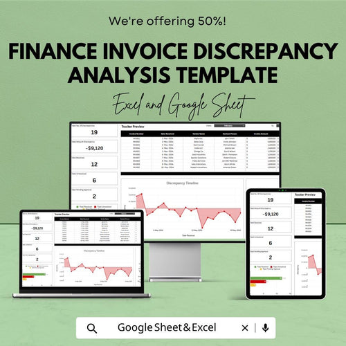 Finance Invoice Discrepancy Analysis Template, Invoice Error Tracker, Accounts Payable Audit Sheet, Billing Discrepancy Log