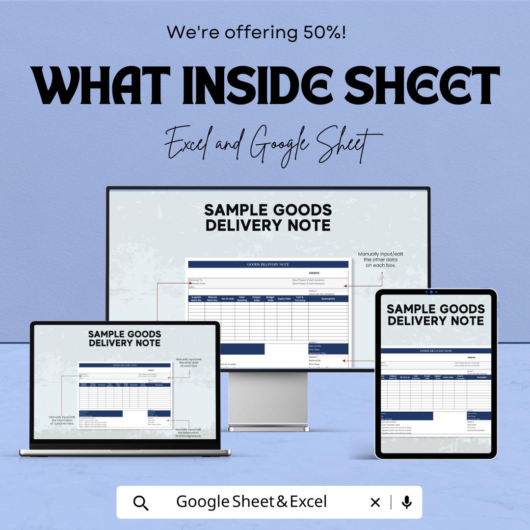 Sample Goods Delivery Note Sheet - Excel & Google Sheets Template for Easy Delivery Tracking