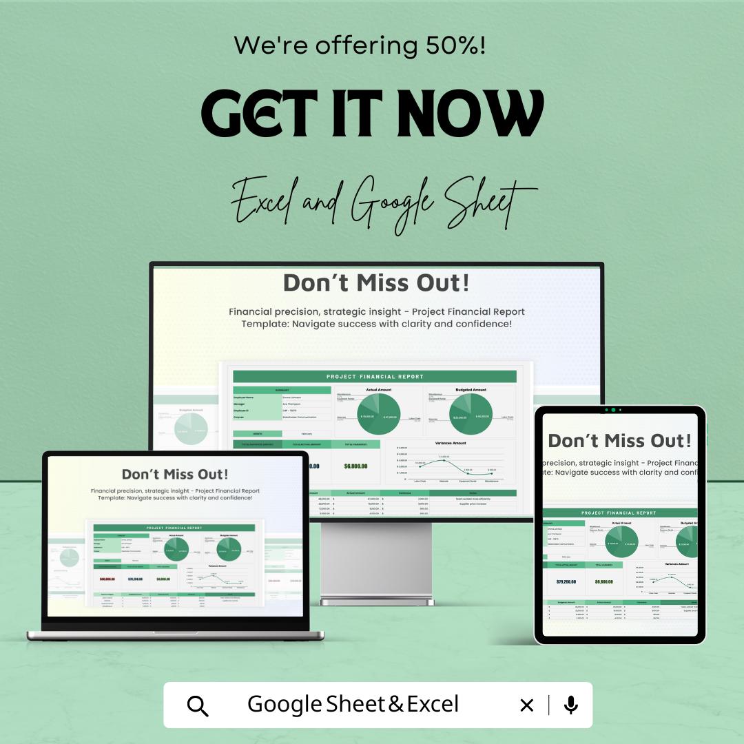 Project Financial Report Sheet for Budget Tracking and Expense Management | Excel and Google Sheets | Financial Dashboard Template