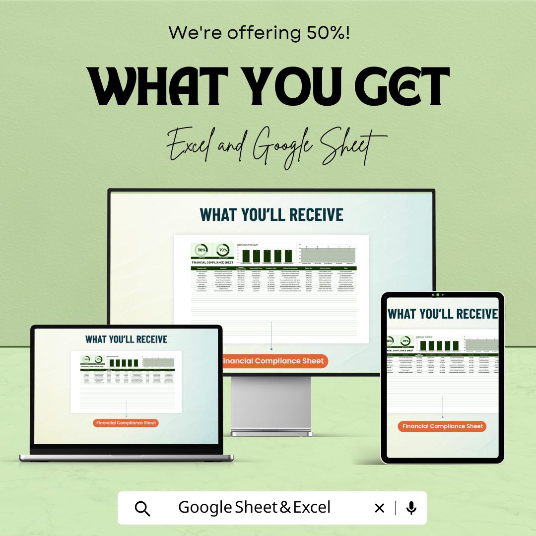 Financial Compliance Sheet Template | Excel & Google Sheets | Regulatory Checklist, Audit Trail, Deadline Tracker, Compliance Tracker