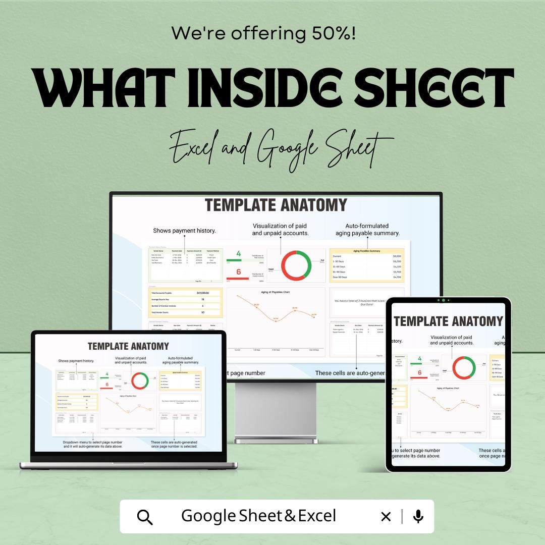 Accounts Payable Management Dashboard Template | Invoice Tracker Spreadsheet | Vendor Payment Tracker | Excel & Google Sheets Template