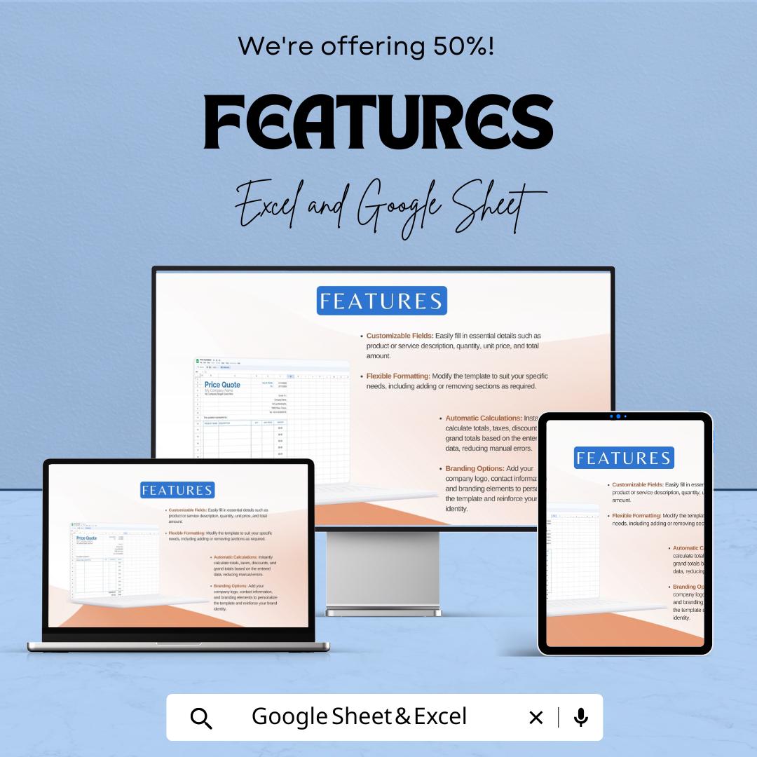 Blank Price Quotation Sheet | Editable Excel & Google Sheets Template | Customizable Quote Form | Instant Download for Business