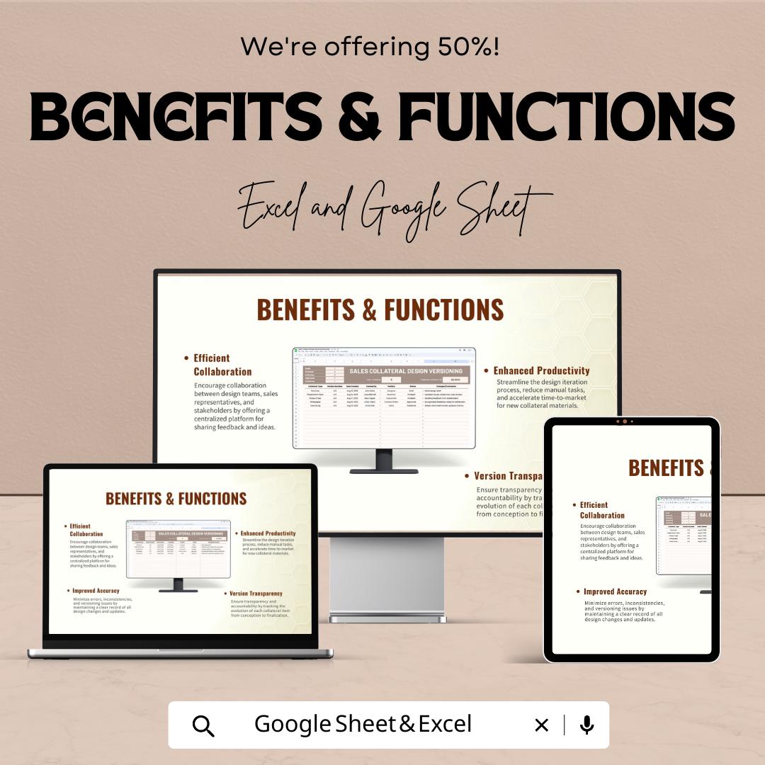 Sales Collateral Design Versioning Template | Excel & Google Sheets | Marketing Version Control Tracker | Creative Asset Management