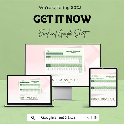 50% Off - Printable Accounting Sheet for Excel and Google Sheets | Monthly Financial Tracker | Income & Expense Template | Budget Planner |