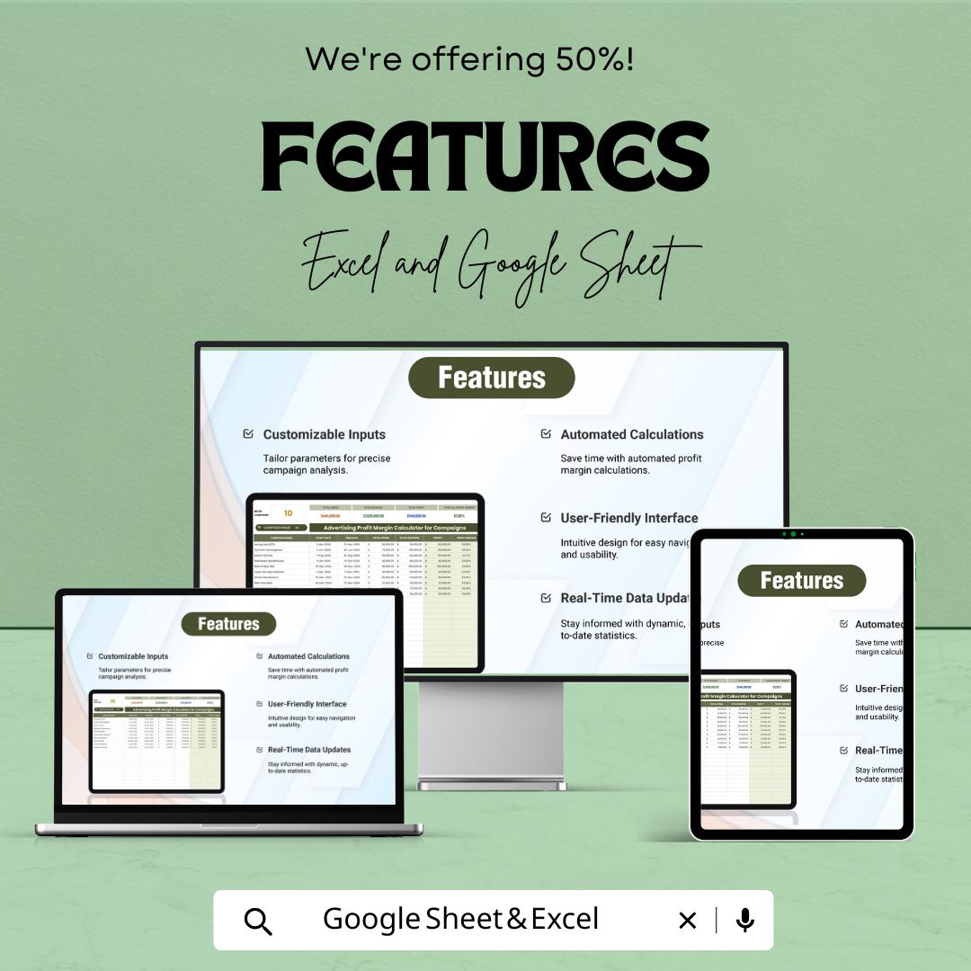Advertising Profit Margin Calculator for Campaigns | Google Sheet Template | Marketing Campaign ROI Tracker | Ad Spend Profit Tracker